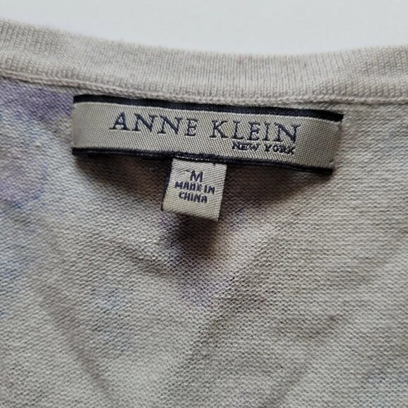 Anne Klein Purple/Gray Floral Sleeveless Blouse Shell M Silk Cashmere - Picture 4 of 5